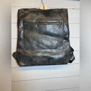 Women's Black Faux Leather Backpack Tote with Front Zip Pocket